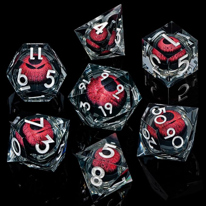 ARUOHHA DND Resin Dice Dragon Eye Dice Liquid Core Red Sharp Edged Dice Set with Gift Box, Polyhedral D and D Dice Set Role Playing Game D20 D12 D10 D8 D6 D4