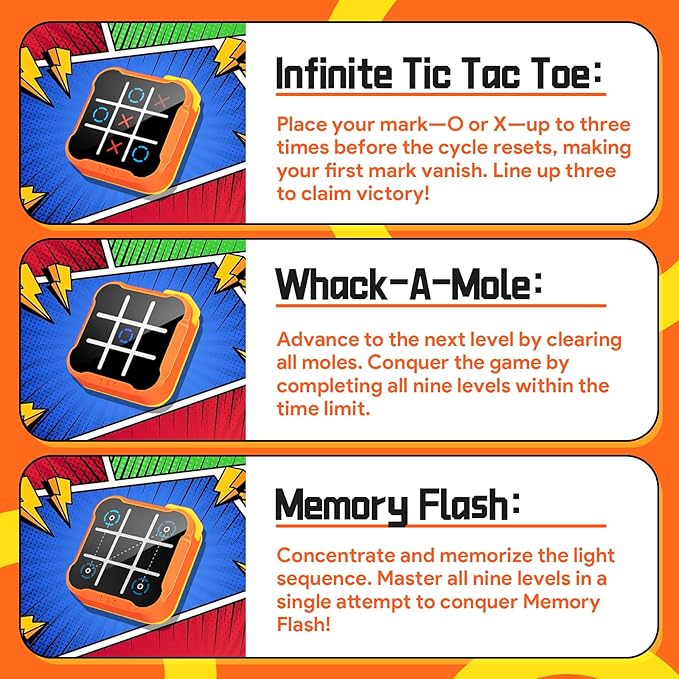 Electronic Tic Tac Toe Game, 3-in-1 Handheld Puzzle Game Console, Portable Educational Board Games on Trip, New Year Birthday for Kids and Adults