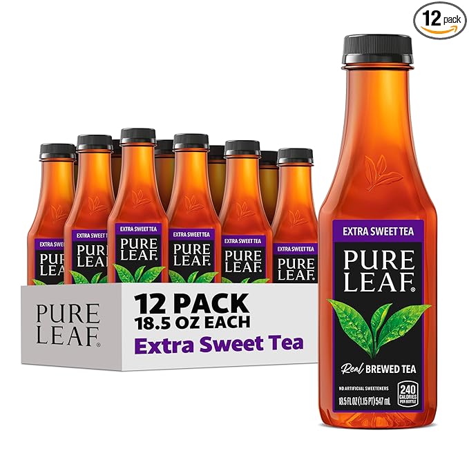 Pure Leaf Iced Tea, Extra Sweet, Real Brewed Tea, 18.5 Fl Oz Bottles (Pack Of 12)