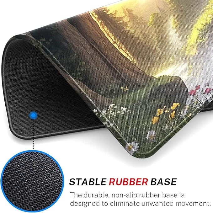 MTG Playmat- Stitched Edges Forest TCG Playmat-Non-Slip Landscape Play Mat Smooth Surface Rubber Base Board Game Mousepad 24x14 inches for Trading Card Game Playing with Storage Bags