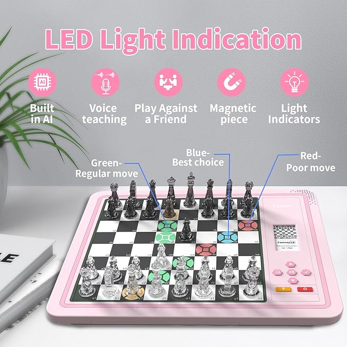 Electronic Chess Set, Computer Chess Game, Chess Set Board Game, Electronic Chess Game, LEDs, Built-in Battery, Great Partner for Play and Practice