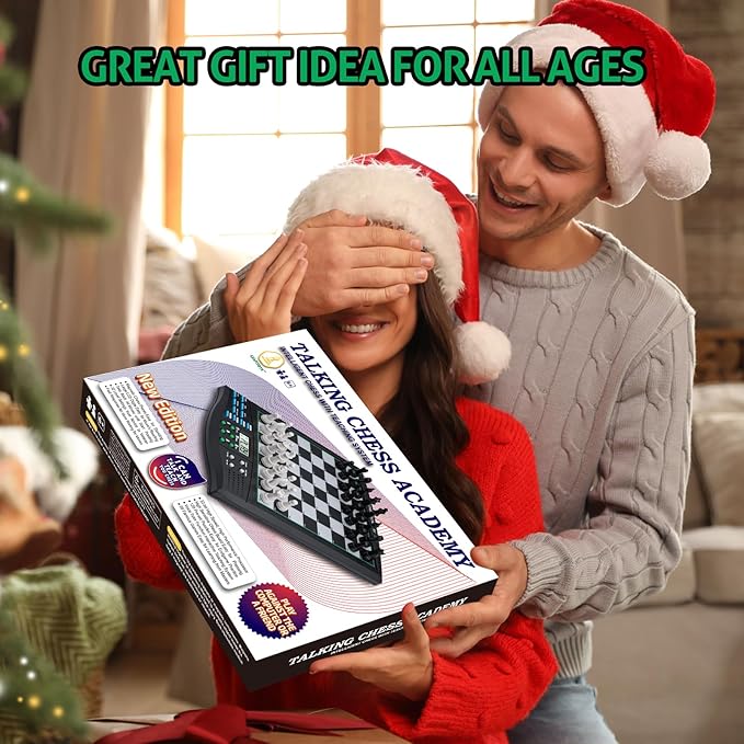 Talking Chess Academy Electronic Chess Board, Smart Chess Board with Voice Teaching System, Computer Chess Game with Strong Magnetic Pieces, 1-2 Player, Electronic Chess Set - Simple Portable Travel