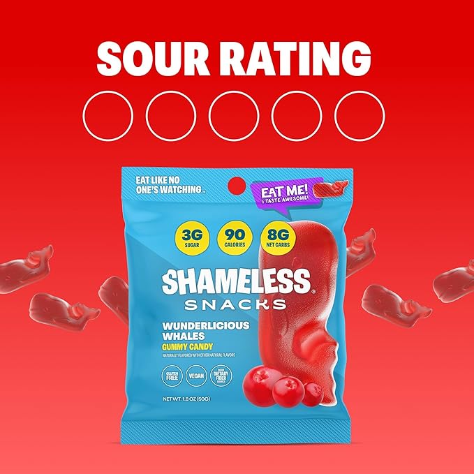 Shameless Snacks - Healthy Low Calorie Snacks, Low Carb Keto Gummies (Gluten Free Candy) - 6 Pack Wunderlicious Whales