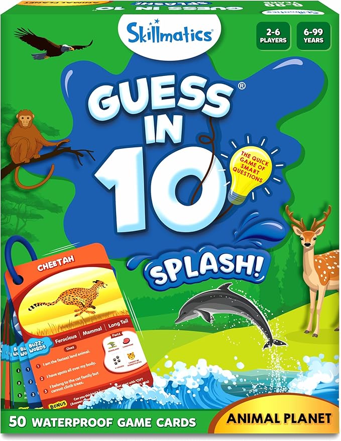Skillmatics Card Game - Guess in 10 Splash, Educational Toy & Game for Pool, Beach, Boat Trips, Fun Travel Gift for Kids, Teens & Adults, Ages 6, 7, 8, 9 & Up, 2-6 Players