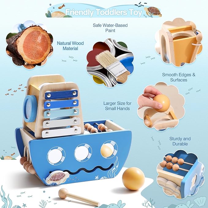 let's make Wooden Activity Cube 8-in-1 Montessori Toys Includes Object Permanent Box Early Learning Activity Cube Montessori Sensory Toys for Toddler Baby First Birthday Gifts