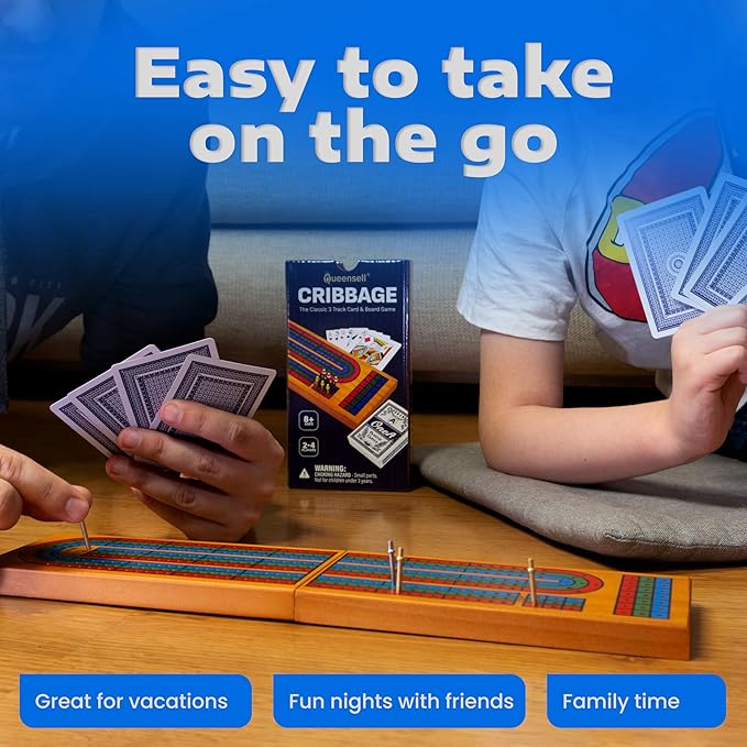 Cribbage Board Game Set with Storage - Classic Game Travel Cribbage Board with Wooden Card Storage for Adults & Kids - Ideal for Game Night