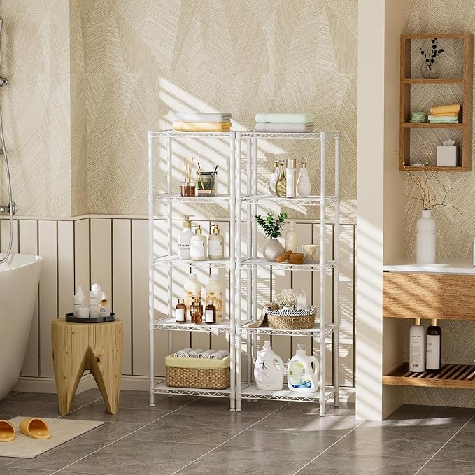 Small 5 tire Shelves Storage Wire Shelving Unit Metal Shelf Adjustable Organizers Storage Shelving for Bathroom Laundry Room Kitchen Pantry10”D x 16”W x 55”H White