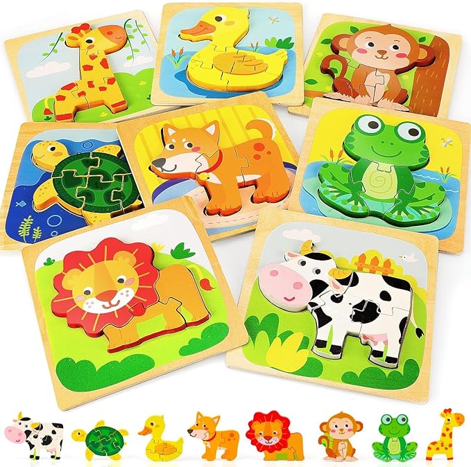 TOY Life Wooden Puzzles for Toddlers 2-4, Toddler Montessori Toys for 1 2 3 Year Old Boys Girls, Animals Wood Jigsaw Puzzles, Educational Learning Toy Kids Puzzle, Best Gifts for Baby Age 1-3 2-4