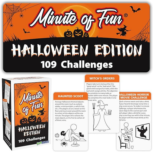 Funwares Minute of Fun Game - Minute to Win It Games for Kids, Adults, Teens, Families, Game Night, Gift for Home, Birthdays, or Travel. 2-12 Players! Halloween Edition - 100 Challenges