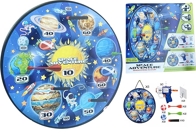 Kids Dart Game Set Large Wall Hanging Target Shooting Game with 22pcs/Set with Foam Bullets, Plastic Darts, Belvor Balls and 1 Compact Gun - Great for Boys and Girls Diameter 29" (Blue)