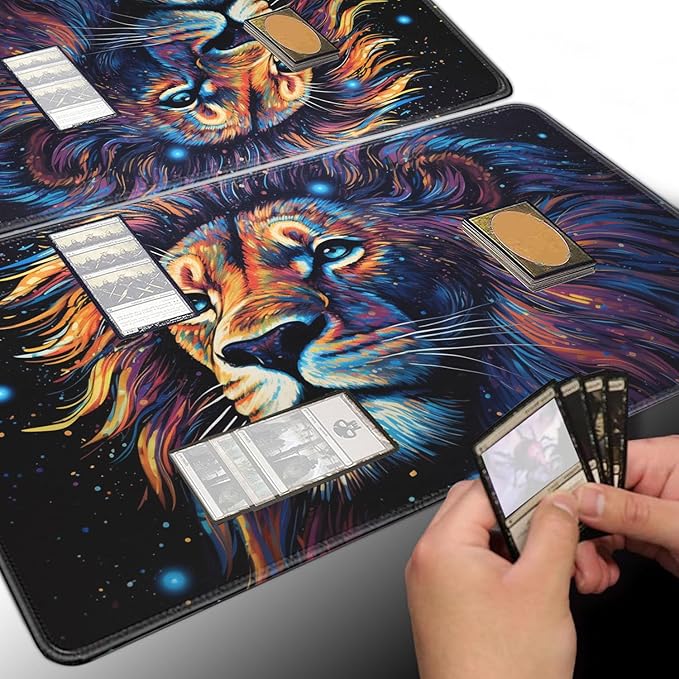 Board Game for TCG Playmat Table Mats Games Size 60X35 cm Mousepad Compatible for MTG RPG CCG Trading Card Game Play mats with 6 Dice (Playmat 131) Colorful Lion