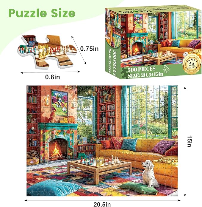 500 Pieces Chess Puzzles for Adults, Indoor Puzzle for Adults Children, Dog Puzzle 500 Pieces, Gift for Birthday, Home Decor, Fun for Family Entertainment(20.5 * 15 in)