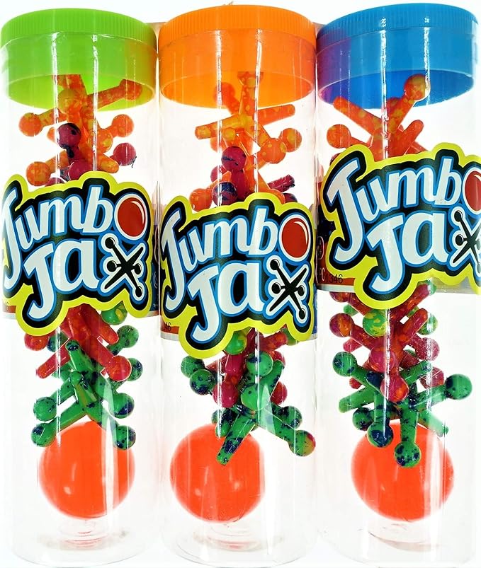 JA-RU Jumbo Jax Toy Set (3 Pack) Soft Rubber Jacks Game with Ball | Classic Old Fashioned Games for Kids | 90s Toys Nostalgia, Vintage Stocking Stuffers & Party Favor. 6569-3p