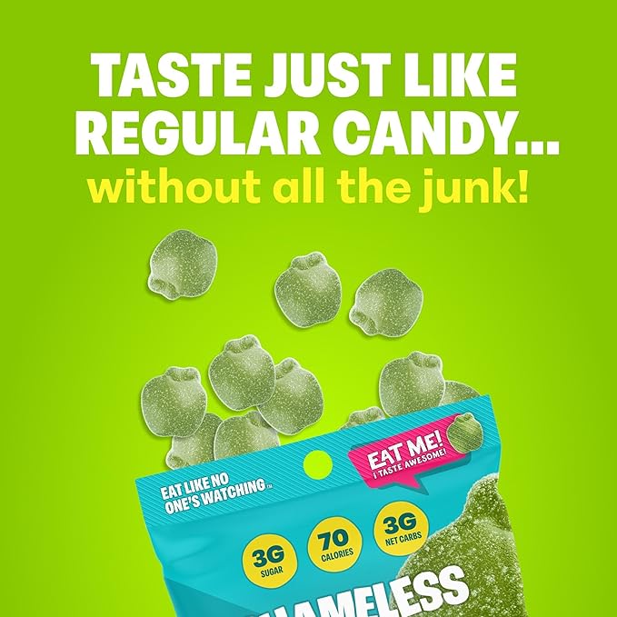 Shameless Snacks - Healthy Low Calorie Snacks, Low Carb Keto Gummies (Gluten Free Candy) - 6 Pack Green Apple Blast