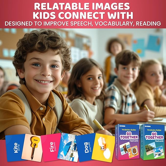 QUOKKA 104 Vocabulary Flash Cards Go Together with Realistic Images for Pre-K and Kindergarten - Perfect for Teachers, Parents, and Speech Development Activities- Vocabulary Builder for Kids Adults