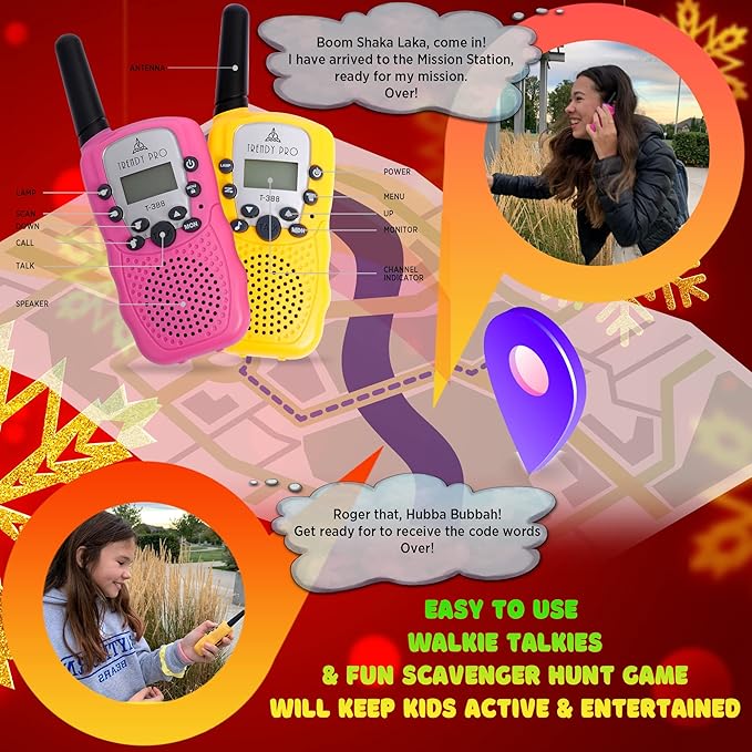 Scavenger Hunt Game for Kids - Walkie Talkies Games Outdoor Active Play Camping Games for Kids Families Treasure Hunt Spy Kit Fun Rainy day PA Activities Board Game for Girls Boys Teens 8-12+