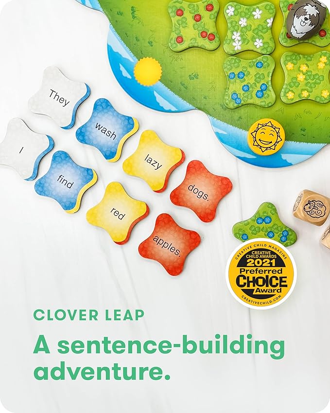 SimplyFun Clover Leap - Educational Vocabulary Game - Sentence Building for Kids, Develop Sentence Structure & Vocabulary Skills, Fun Learning Game for Families - 2-4 Players, Ages 5 & Up