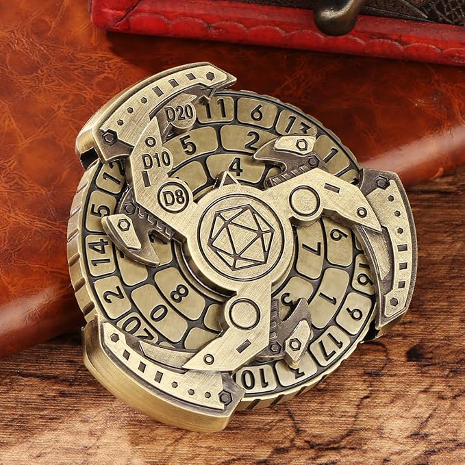 Spinner DND Dice Set, 7-in-1 Fingertip Gyro Metallic D&D Dice, DND Starter Set, Roulette Dice Spinner for DND Dice Set, D&D Gifts with Gift Box, Role Playing Game Board Game Accessories, Bronze