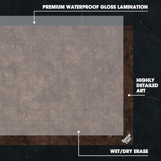 DUNGEON CRAFT Battle Map for DND & RPG – Double-Sided Gloss Laminated 24"x33" Mat with 1" Grid – Wet/Dry Erase Tabletop Terrain – Turned Earth Pack