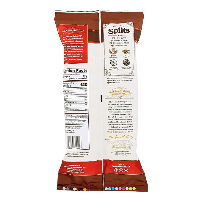 Unique Snacks Original Splits Pretzels, Delicious Homestyle Baked Snack Bag, OU Kosher, and Non-GMO Food, No Artificial Flavor, 11 Oz. Bag, Pack of 6