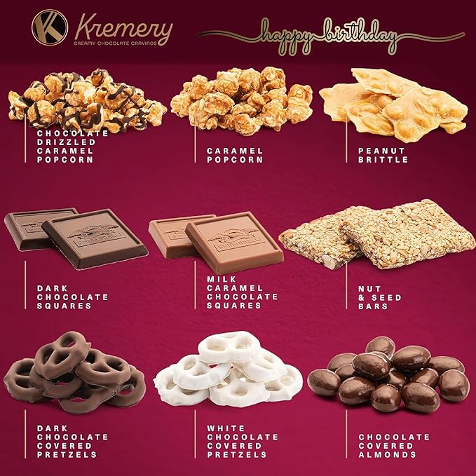 KREMERY Creamy Chocolate Cravings - Thank You Appreciation, Chocolate Covered Pretzels & Caramel Popcorn Gift Basket, in Seagrass Tray + Ribbon & Greeting Card (Deluxe, 3.5 lbs) Kosher Dairy, USA Made