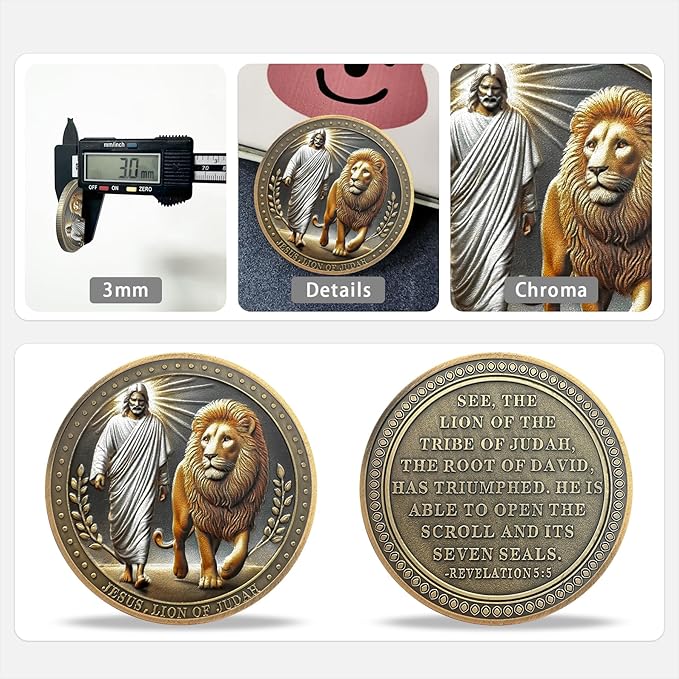 Walking Jesus Lion Religious Coin | Inspirational Bible Verse Medallion | Faith-Based Gifts for Spiritual Encouragement for Men & Women