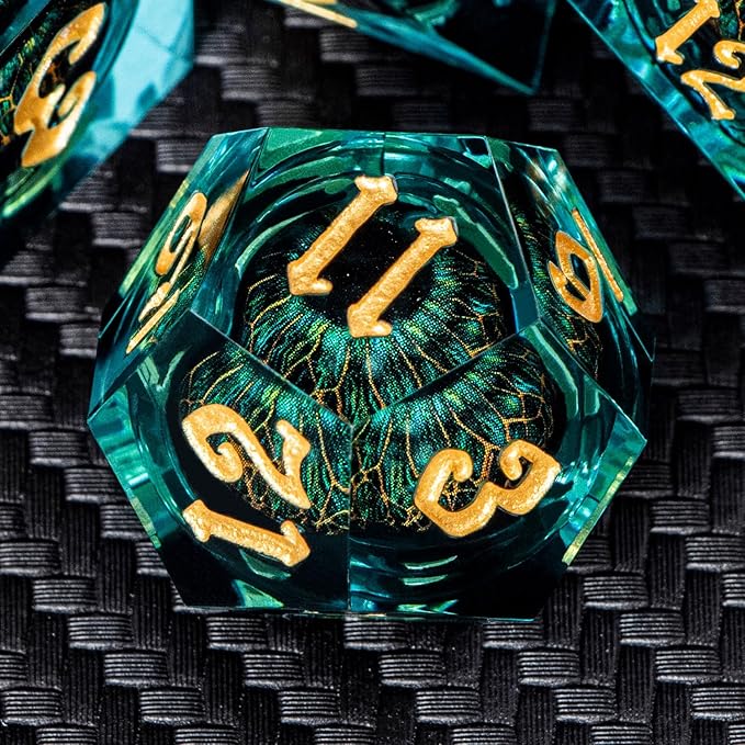 ARUOHHA DND Resin Dice Dragon Eye Dice Liquid Core Red Sharp Edged Dice Set with Gift Box, Polyhedral D and D Dice Set Role Playing Game D20 D12 D10 D8 D6 D4