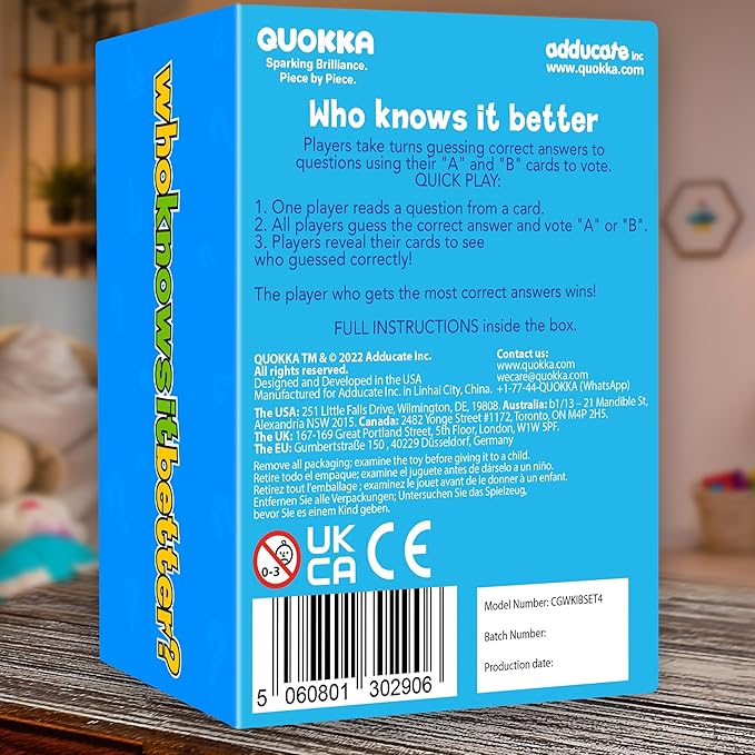 QUOKKA Board Games for Kids 8-12 and Family - Set of 4 Who Knows It Better? - 2000+ Questions Across Biology, Culture, STEM and Math - Educational Trivia Cards for Learning and Game Night