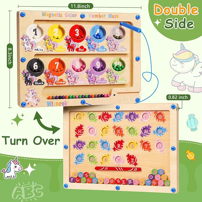 2 in 1 Double Side Magnetic Color and Number Maze, Magnetic Alphabet Board Aged 1-3 Toys, Montessori Magnet Puzzle Learning Counting Matching Gifts for Toddlers Kids Girls Boys 3 4 5 3-5 Year Old