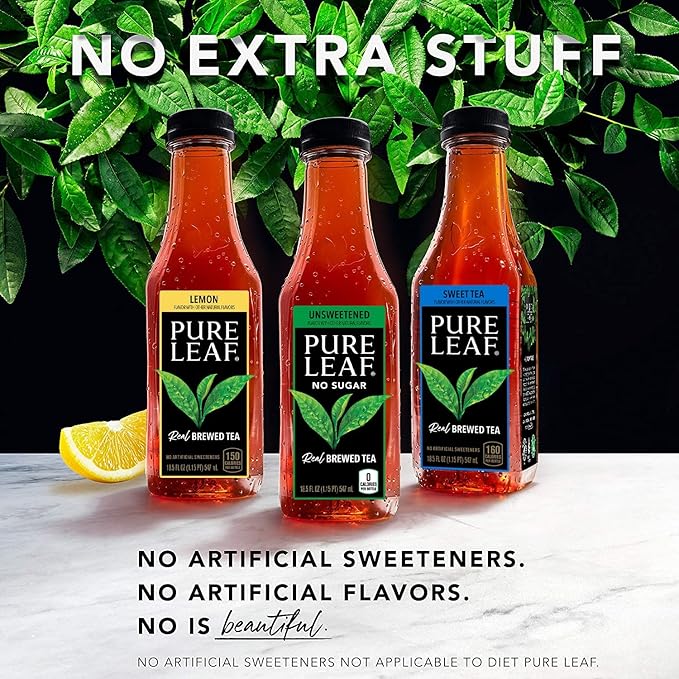 Pure Leaf Iced Tea, Sweetened Lemon, Real Brewed Tea, 18.5 Fl Oz Bottles (Pack of 12)