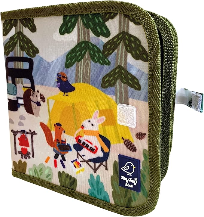 JJB & Friends Camping Doodle It and Go Activity Book | Erasable and Reusable Chalk Board Book | for Drawing and Creative Play | Portable & Mess-Free | Includes Dust-Free Chalk