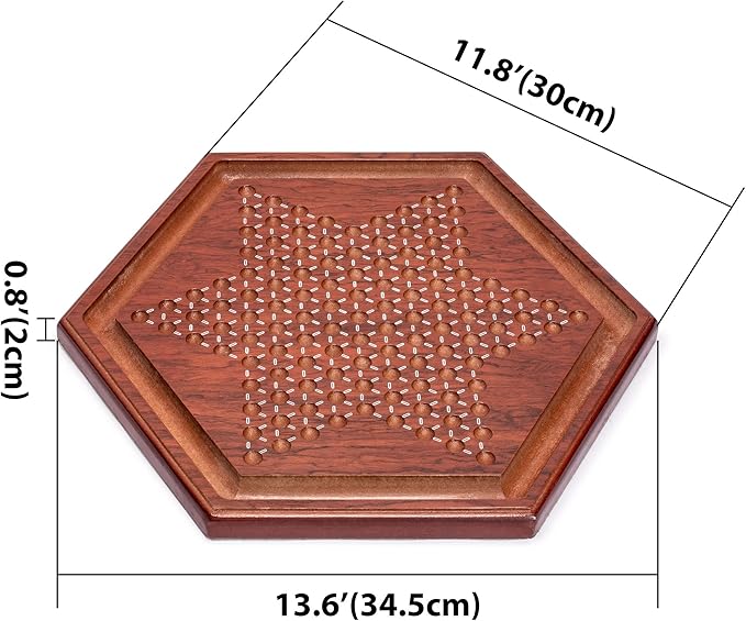 Yellow Mountain Imports Wooden Chinese Checkers Halma Board Game Set - 13.6-Inch - with 60 Colored Petal-Style Glass Marbles (16-Millimeter) - Classic Strategy Game