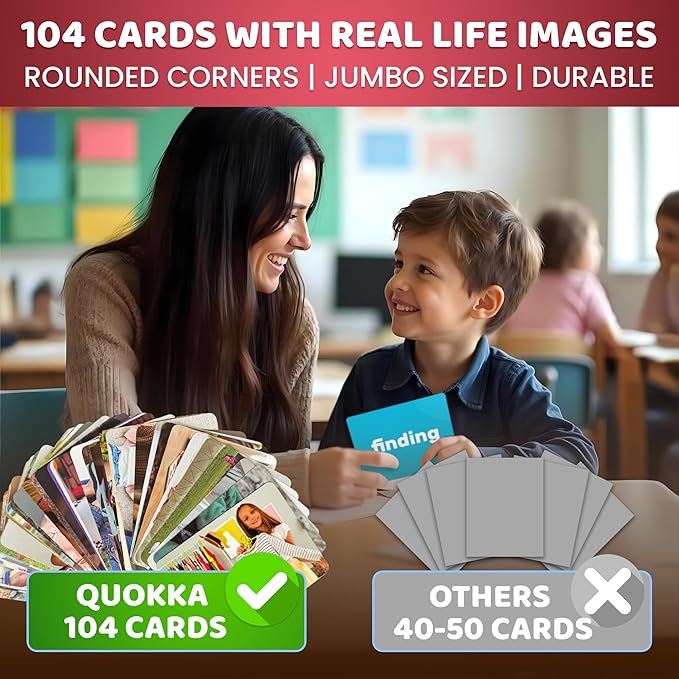 QUOKKA 104 Action Verbs Flash Cards for Speech Therapy Materials ESL Teaching – Educational Vocabulary Builder with Realistic Images for Kids Adults – Picture Cards for Speech and Cognitive Learning