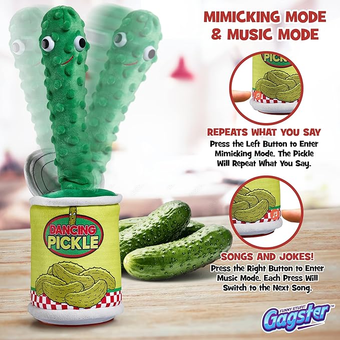 Gagster Dancing Pickle – Sings, Repeats What You Say & Tells Jokes – Hilarious Electronic Yodeling Pickle – Dance, Weird Random Stuff for Anyone Who Loves Funny Gag Gifts