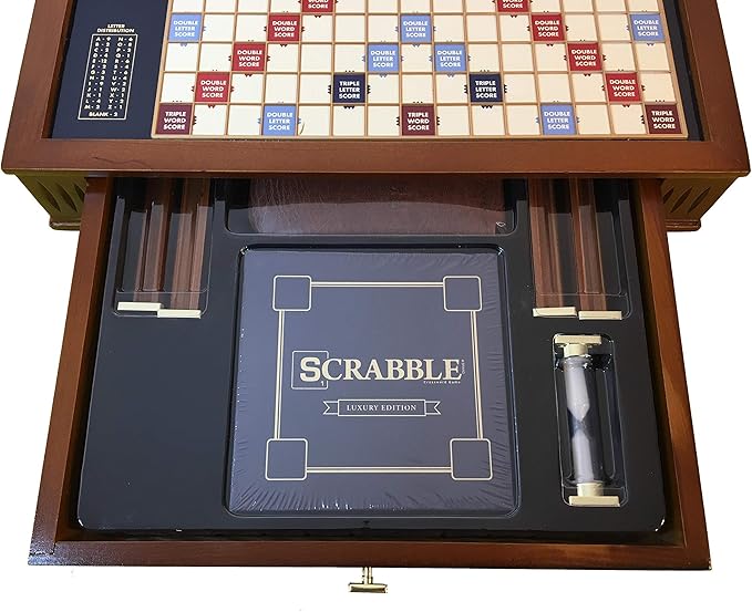 WS Game Company Scrabble Trophy Luxury Edition with Rotating Wooden Game Board