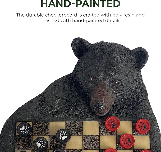 Rivers Edge Products Checkerboard Set for Cabin or Lodge, Rustic Checker Board Games for Adults, Tabletop 2 Players Game, Cabin or Lodge, Living Room Decor or Home Office Decor, Bear