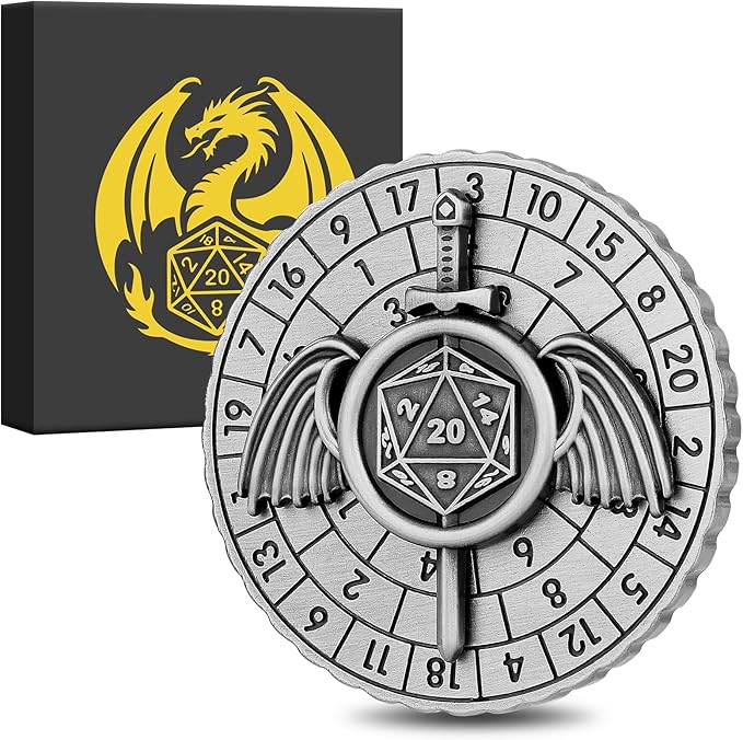 Spinner DND Dice, 7-in-1 Fighters Swords Metallic D&D Dice, Fighters Swords Roulette Dice Spinner for DND Dice Set, DND Gifts with Gift Box, Role Playing Board Game Accessories, Dark Silver