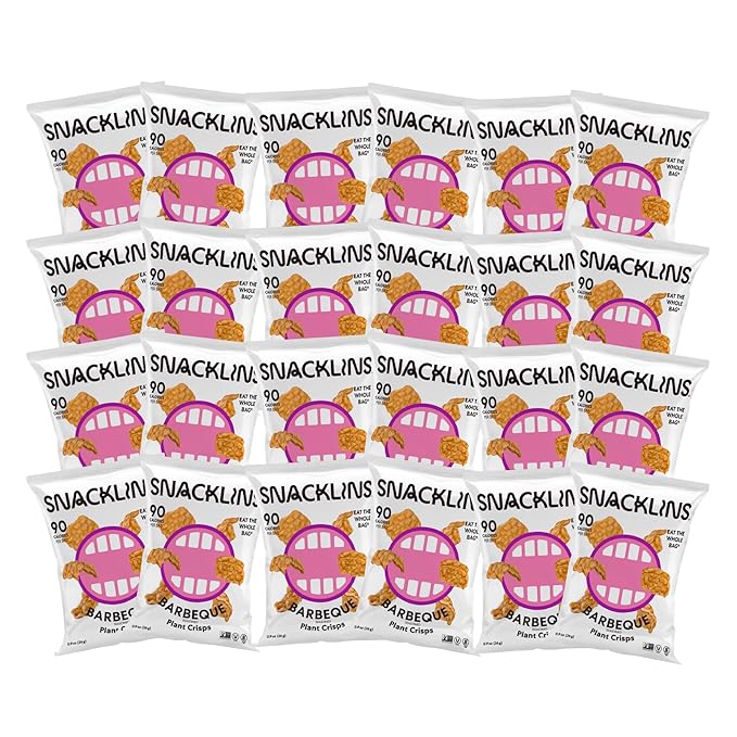 SNACKLINS Plant Based Crisps BARBEQUE - Gluten Free, Grain Free, 100% Kosher, Vegan Healthy Snacks, Crunchy Puffed Snack, Only 100 Calories Per Bag (Case of 24)