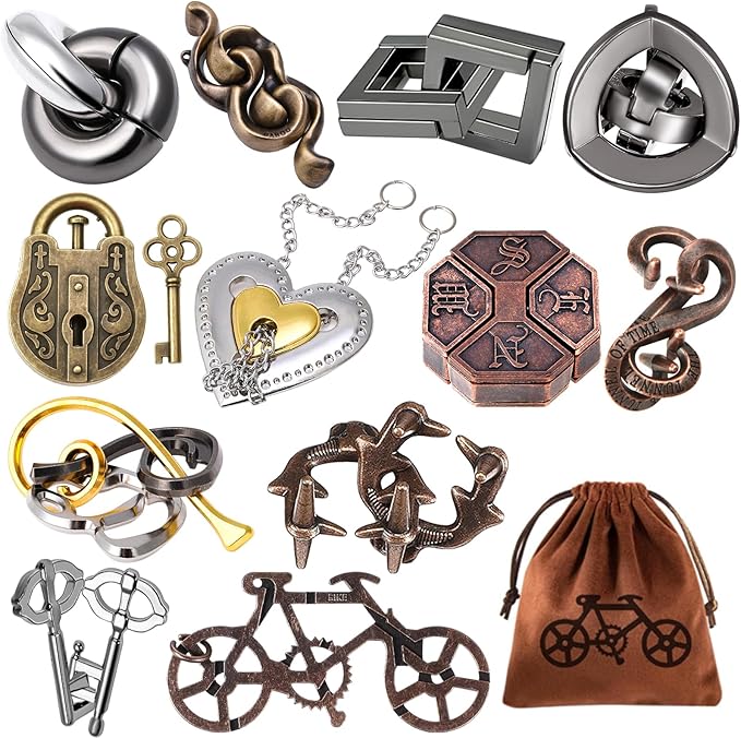12 PCS Brain Teaser Puzzles Metal Puzzle Logic Metal Puzzle for Adult Lock Puzzles Gift for Adults Teenagers Kids