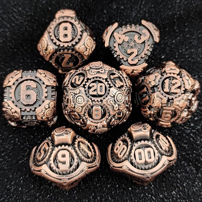 Geakeeper Construct D&D Dice, Metal DND Dice Set, 7Pcs Polyhedral Dragon Metallic D&D Dice with Gift Case for Dungeons and Dragon Game, RPG Role Playing Table Game Gifts (Red Copper)
