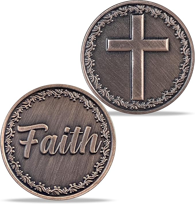 Cross with Wreath Religious Challenge Coin - Inspirational Collectible, High Relief Design, Symbol of Faith and Spiritual Growth, Christian Amulet