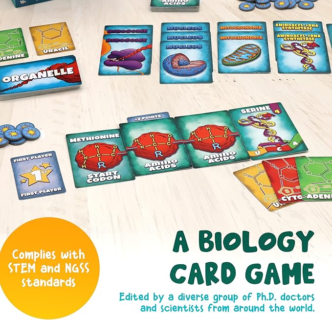 Genius Games Peptide: A Protein Building Game | A Strategy Card Game with Accurate Science for Gamers and Teachers | Teaches Amino Acids, mRNA, Organelles