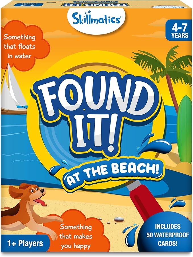 Skillmatics Scavenger Hunt Card Game - Found It Beach, Outdoor Learning Toys, Perfect for Boys, Girls and Families Who Love Board Games, 50 Waterproof Cards, Travel Game, Gifts for Ages 4, 5, 6, 7