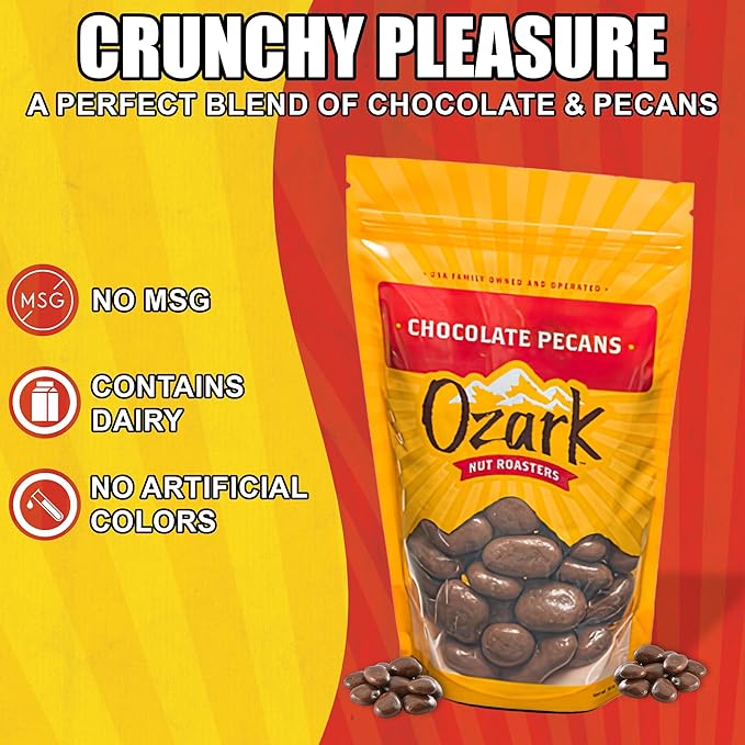 OZARK NUT ROASTERS, Chocolate-Covered Pecans, Chocolate Flavored Savory Snacks, World-Class Gourmet Candied Nuts, Resealable Pack of 2 (16.0 oz)