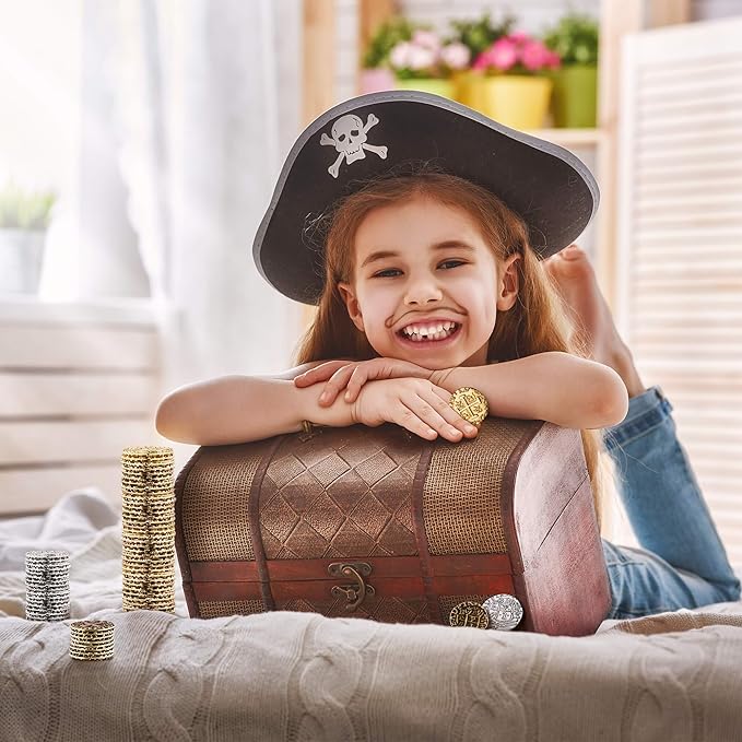 Large Pirate Coins - 36 Bronze, Silver & Gold Treasure Coin Set - Metal Replica Spanish Doubloons for Board Games, Tokens, Cosplay, Realistic Money Imitation, Pirate Treasure Chest - M, L, XL Sizes