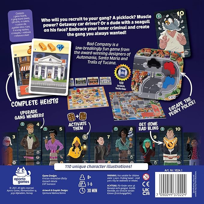Bad Company Board Game | Gang Heist Themed Set Collection Strategy Game | Fun Family Game for Kids and Adults | Ages 8+ | 1-6 Players | Average Playtime 30-45 Minutes | Made by Matagot