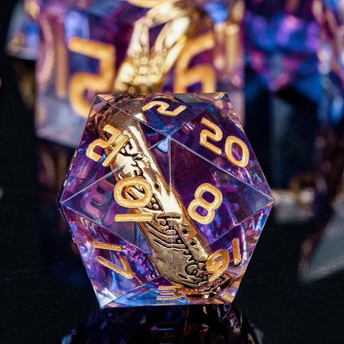 Magic Golden Ring DND Dice Set Sharp Edge Red Resin Dice with Box, for use with RPG D&D Tabletop Games Lord D and D Polyhedral Dice Set