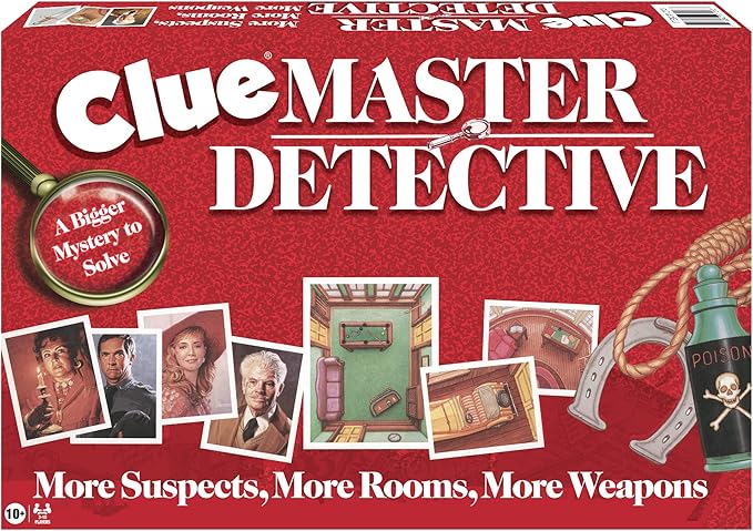 Clue Master Detective With Oversized Brass Tone Metal Weapons by Winning Moves Games USA, Largest Game of Clue Ever, for up to 10 Players, Ages 10 and Up