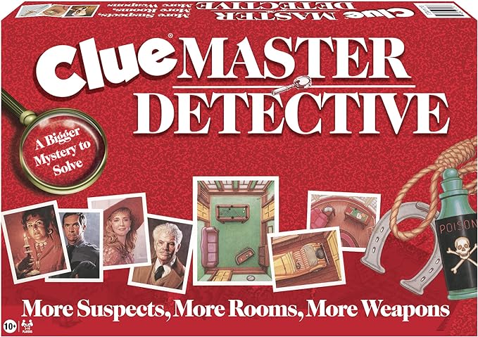 Clue Master Detective With Oversized Brass Tone Metal Weapons by Winning Moves Games USA, Largest Game of Clue Ever, for up to 10 Players, Ages 10 and Up