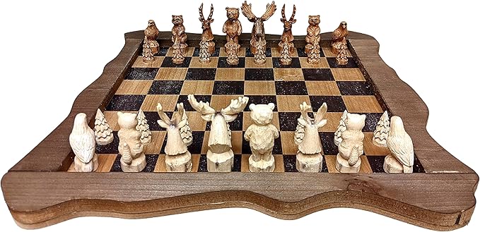 The Bridge Collection Forest Crowd Chessboard - Wooden Chess Board Set - Nice Chess Set for Adults - Exotic Chess Set for Mountain Lodge Cabin Decor